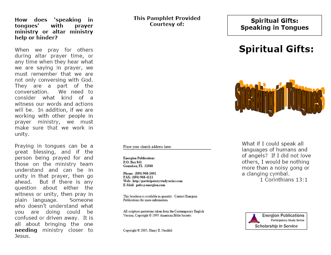 Spiritual Gifts:  Speaking in Tongues